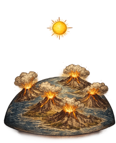 Ilustracion Montessori: volcanes en erupcion